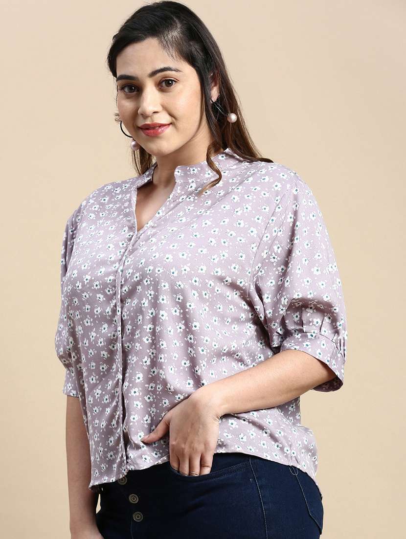lavender floral print plus size top - 20325909 -  Standard Image - 1