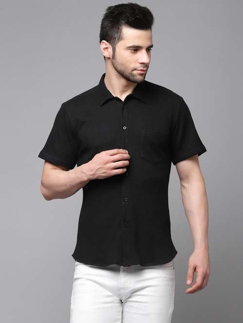 black cotton blend casual shirt - 20326094 -  Standard Image - 0