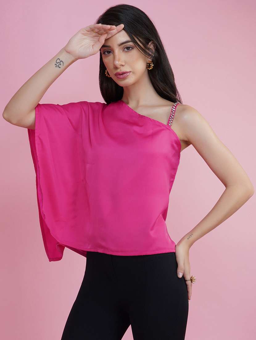 pink solid single shoulder regular top - 20327712 -  Standard Image - 1