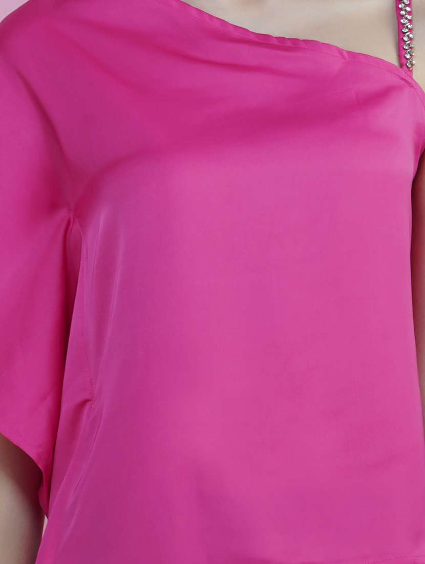 pink solid single shoulder regular top - 20327712 -  Standard Image - 4