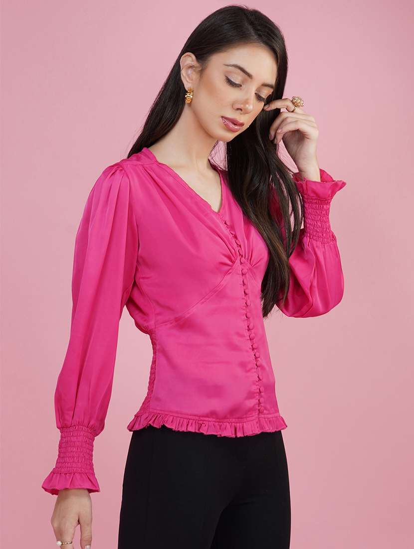 pink solid blouson top - 20327714 -  Standard Image - 1