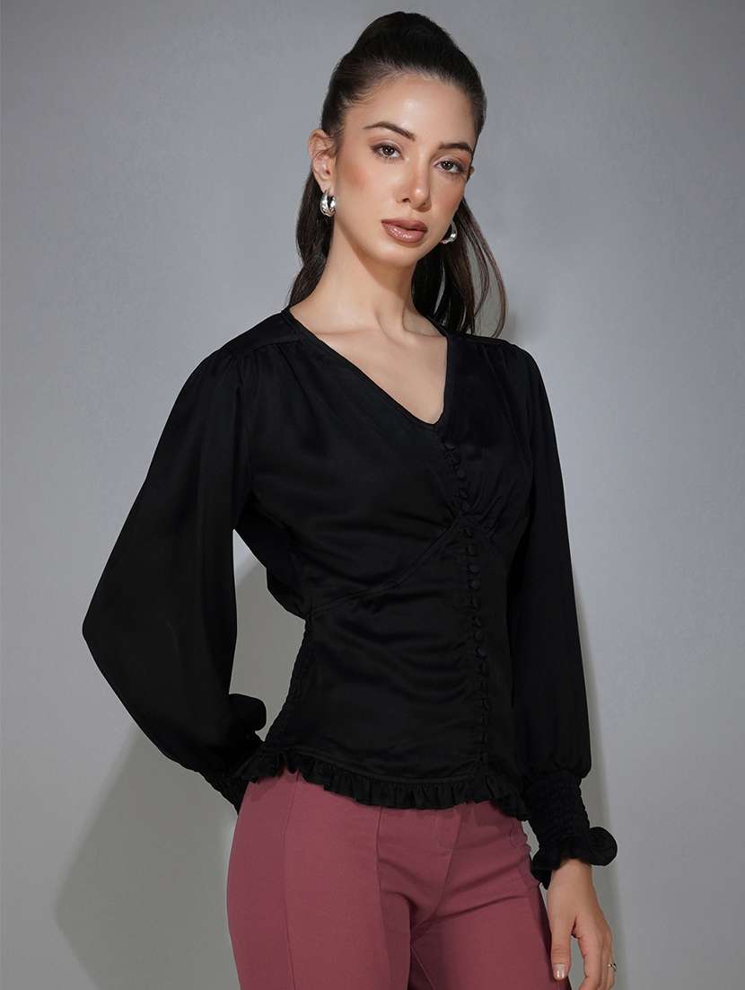 black solid blouson top - 20327715 -  Standard Image - 1