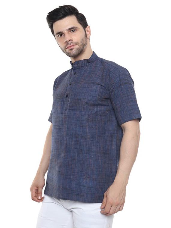 men blue self design cotton short kurtas kurta - 20329811 - Standard Image - 1