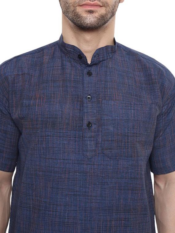 men blue self design cotton short kurtas kurta - 20329811 - Standard Image - 4
