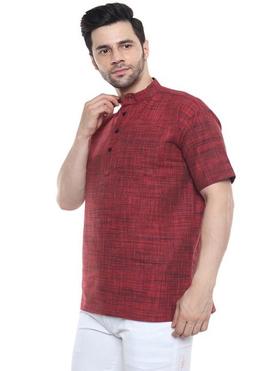 men red self design cotton short kurta - 20329814 -  Standard Image - 1