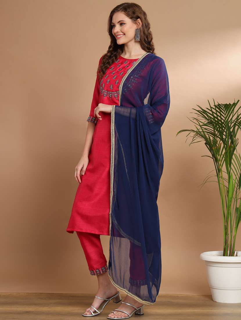 women three quarter sleeve kurta pant with dupatta set - 20329859 -  Standard Image - 1