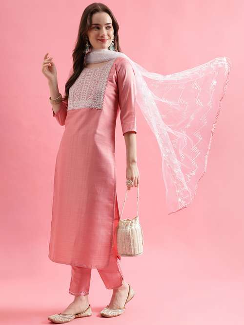 women three quarter sleeve kurta pant with dupatta set - 20329890 - Standard Image - 0