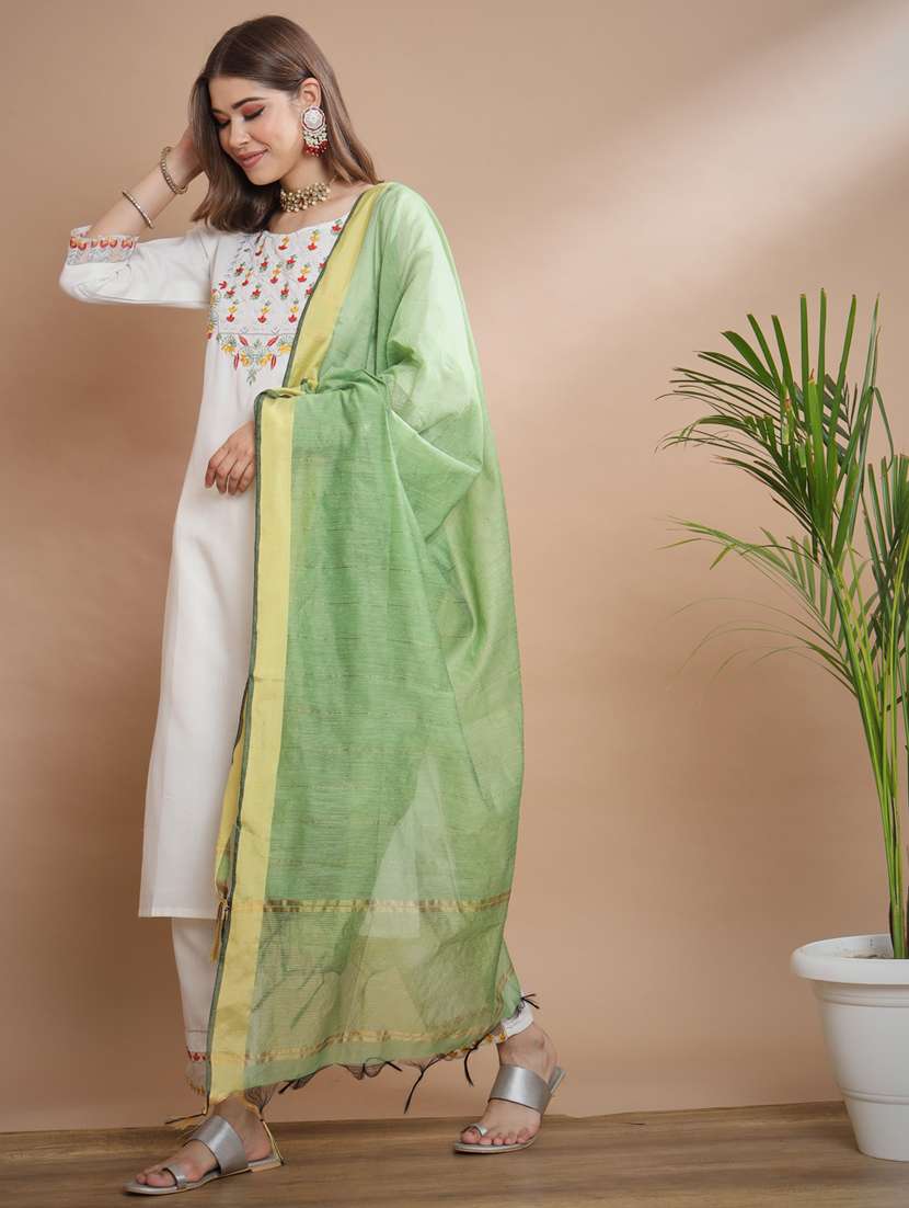 women three quarter sleeve kurta pant with dupatta set