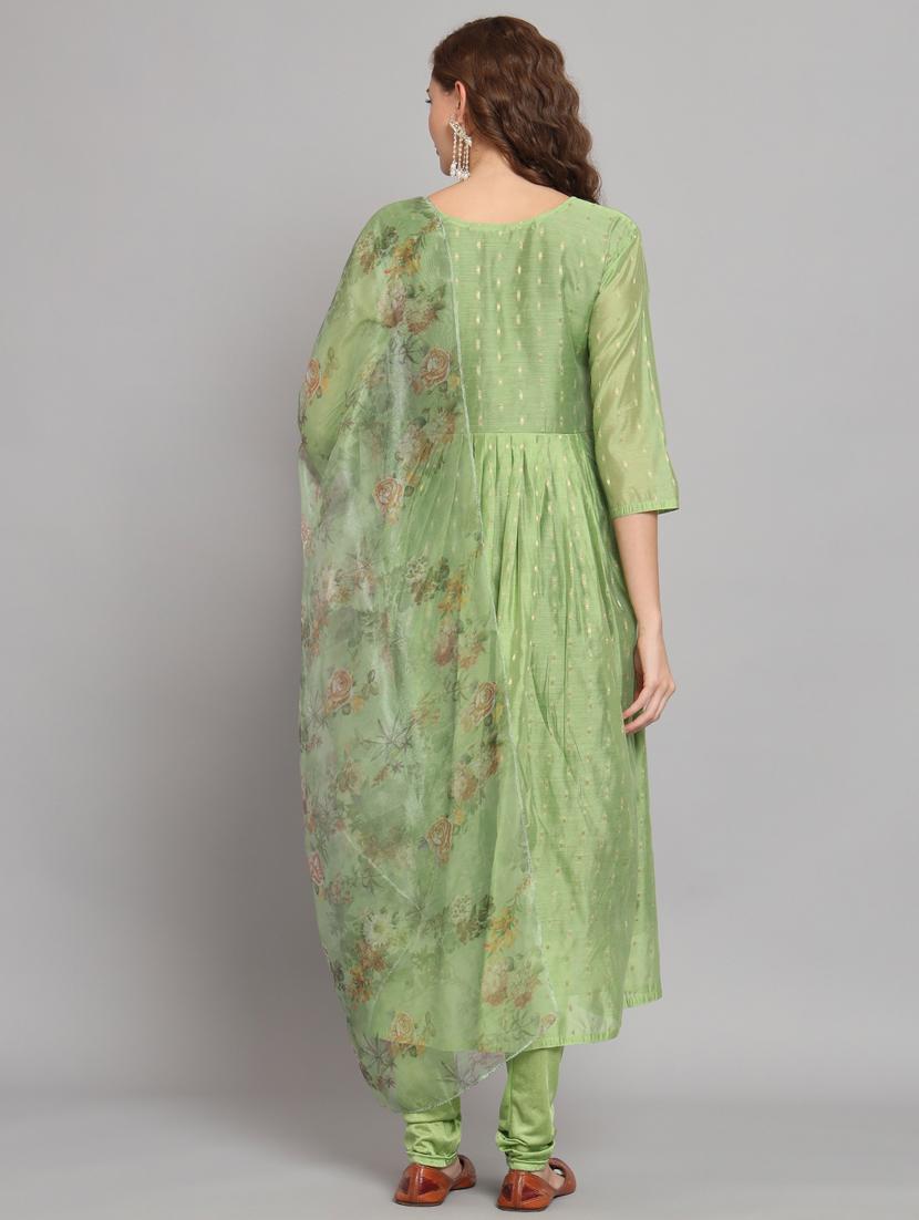 lime colored kurta churidaar set - 20329905 - Standard Image - 1
