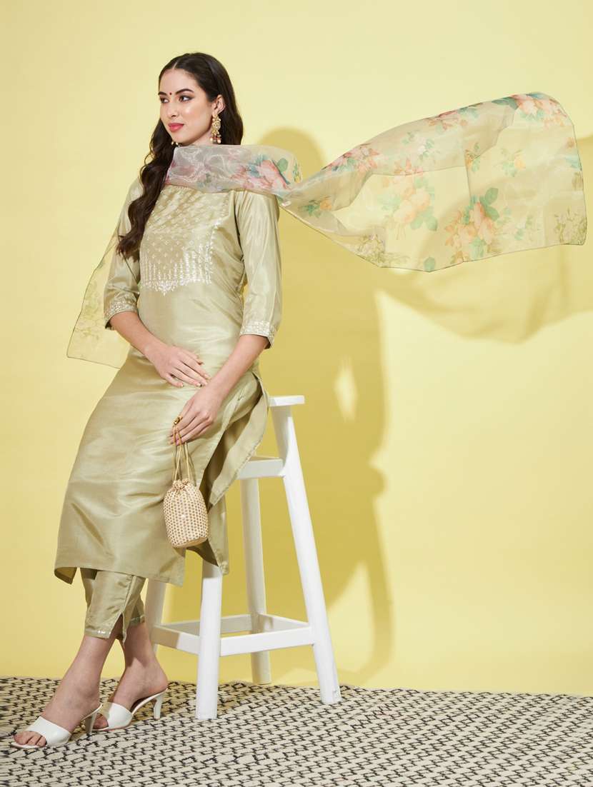women three quarter sleeve kurta pant with dupatta set - 20329906 - Standard Image - 1