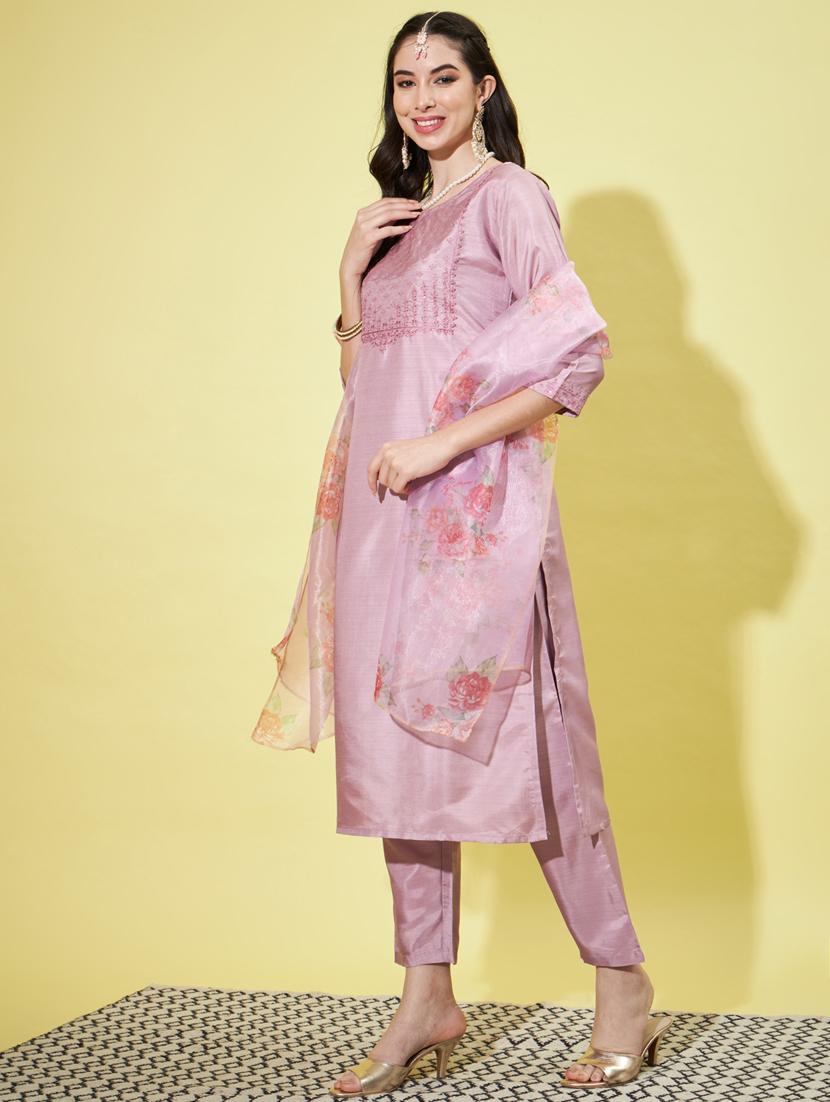 women three quarter sleeve kurta pant with dupatta set