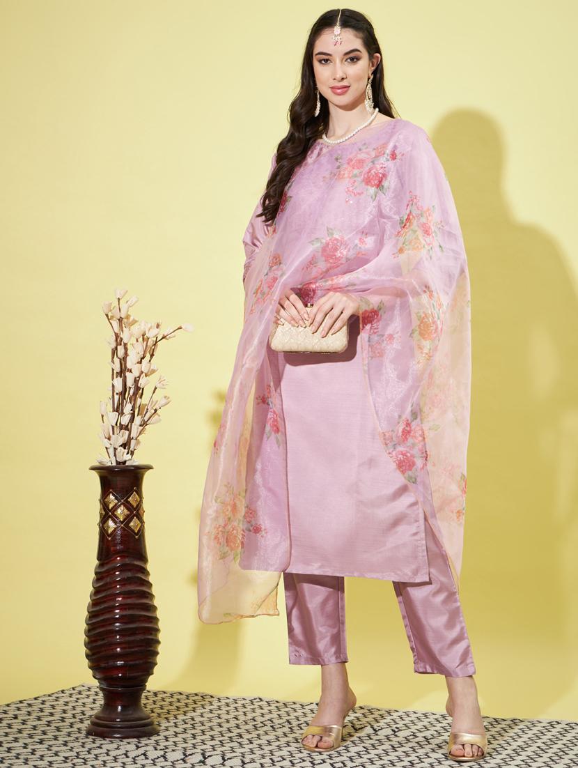 women three quarter sleeve kurta pant with dupatta set - 20329910 -  Standard Image - 1