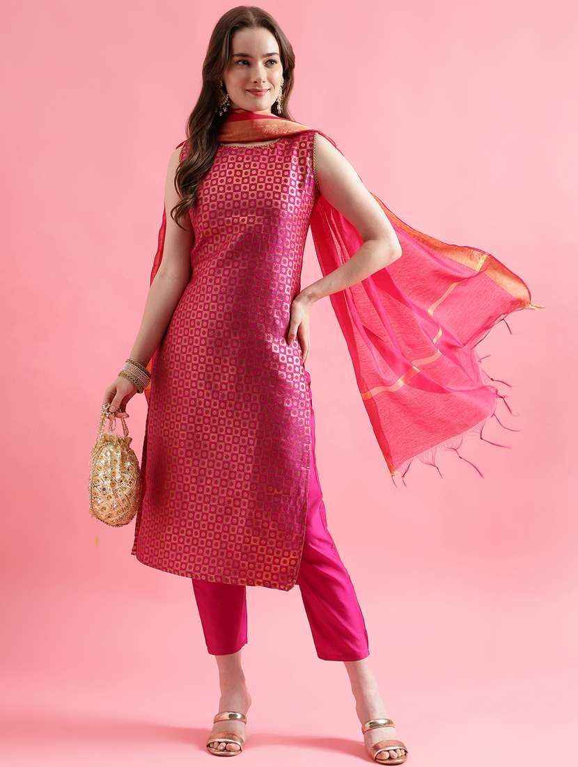 pink colored kurta pant set