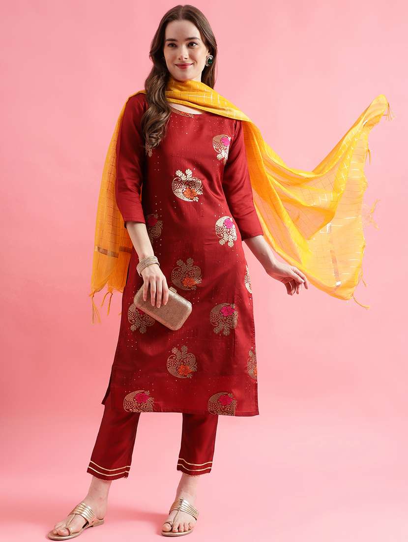 red colored kurta pant set