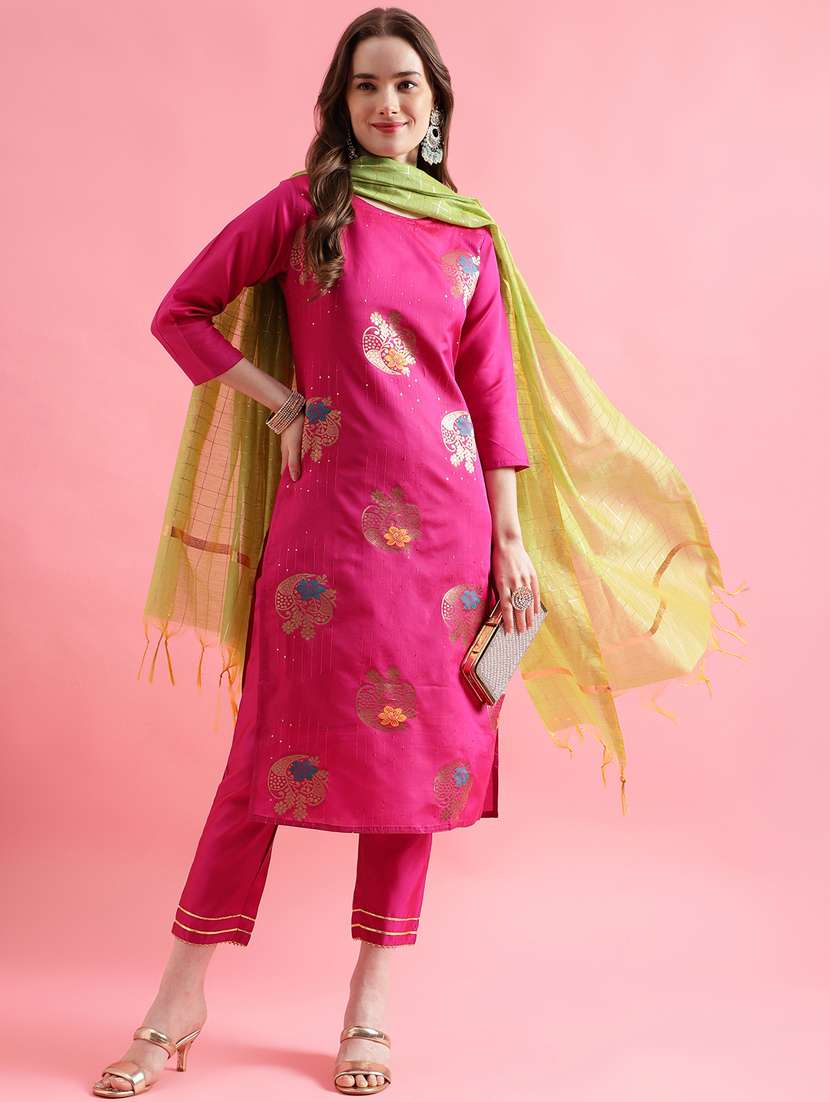 pink colored kurta pant set