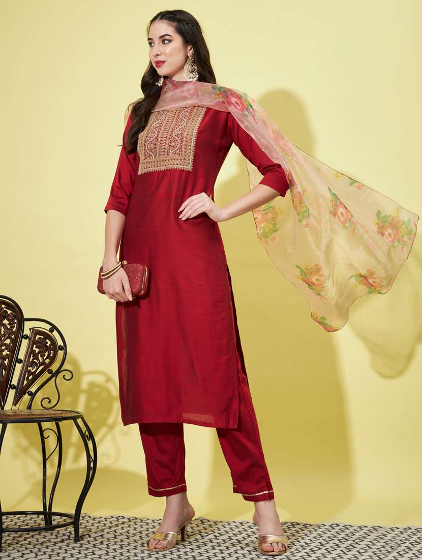 women three quarter sleeve kurta pant with dupatta set - 20329932 - Zoom Image - 0