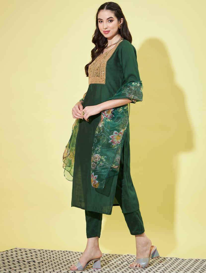 women three quarter sleeve kurta pant with dupatta set - 20329933 - Standard Image - 1