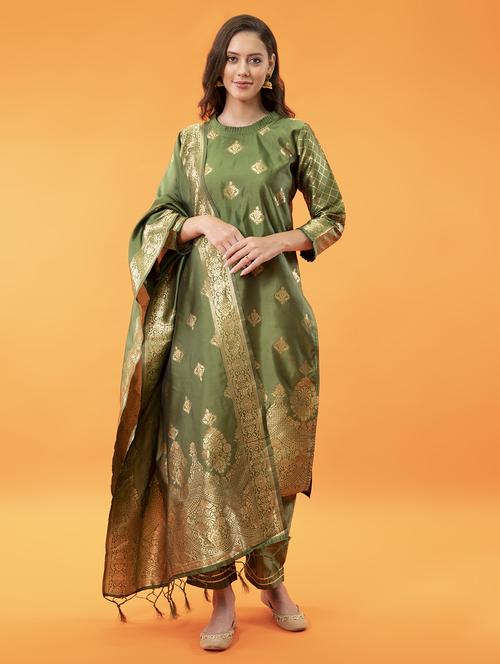 women three quarter sleeve kurta pant with dupatta set - 20329942 - Standard Image - 0