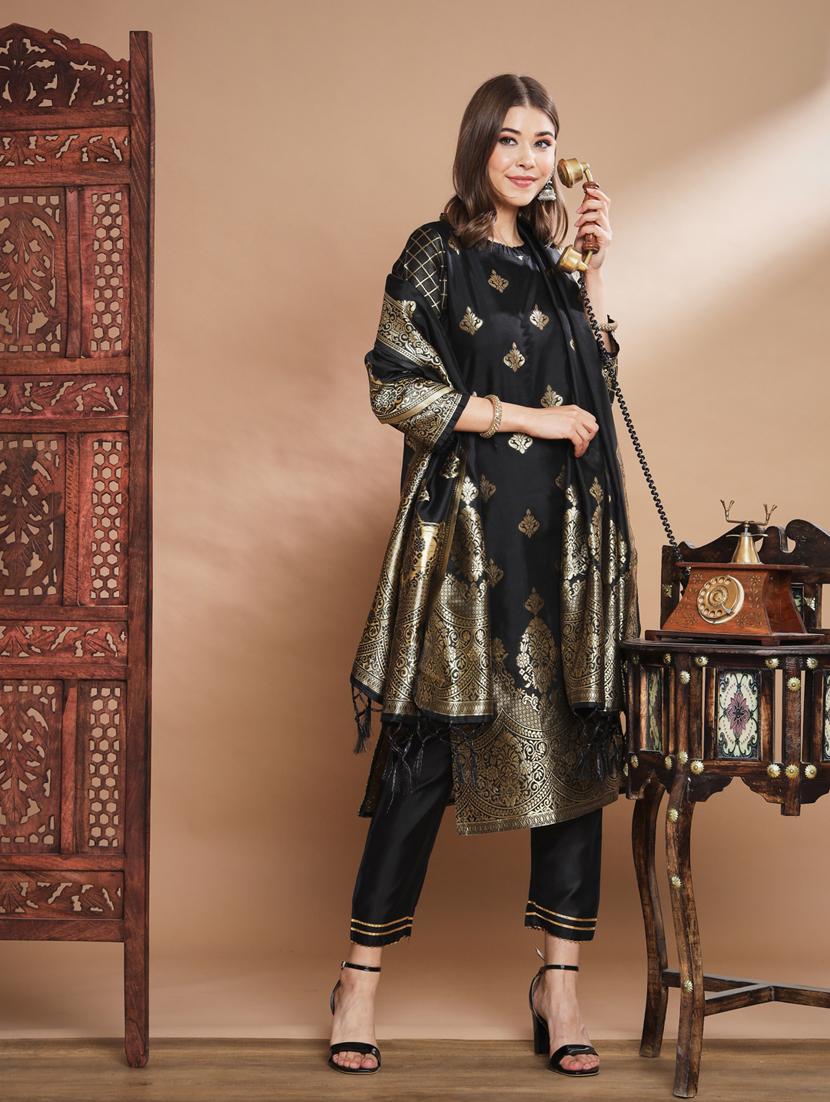 women three quarter sleeve kurta pant with dupatta set