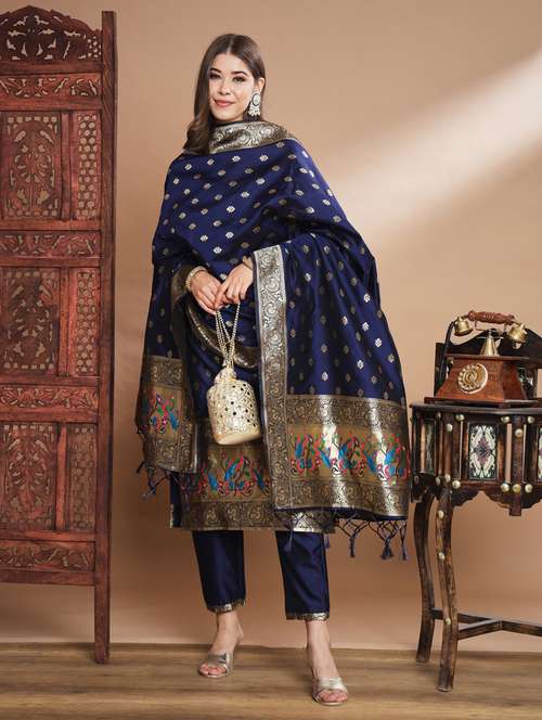 navy blue colored kurta pant set - 20329962 - Standard Image - 0