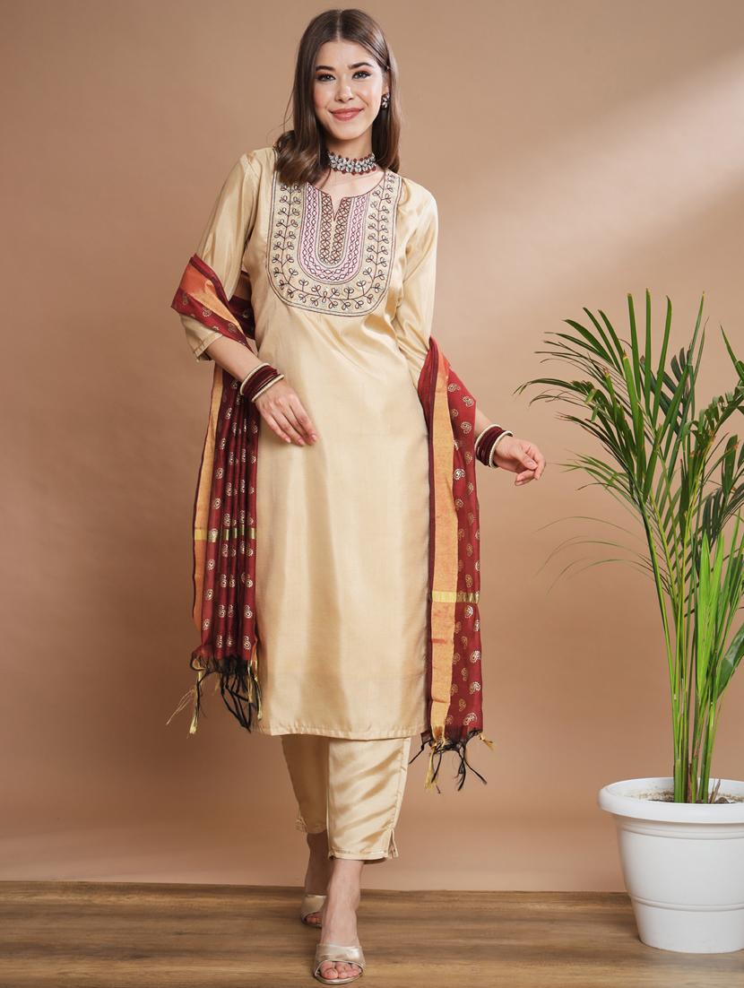 beige colored kurta pant set