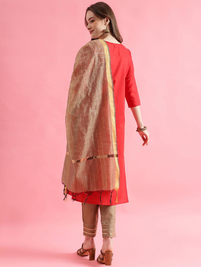 red colored kurta pant set - 20330016 - Standard Image - 1
