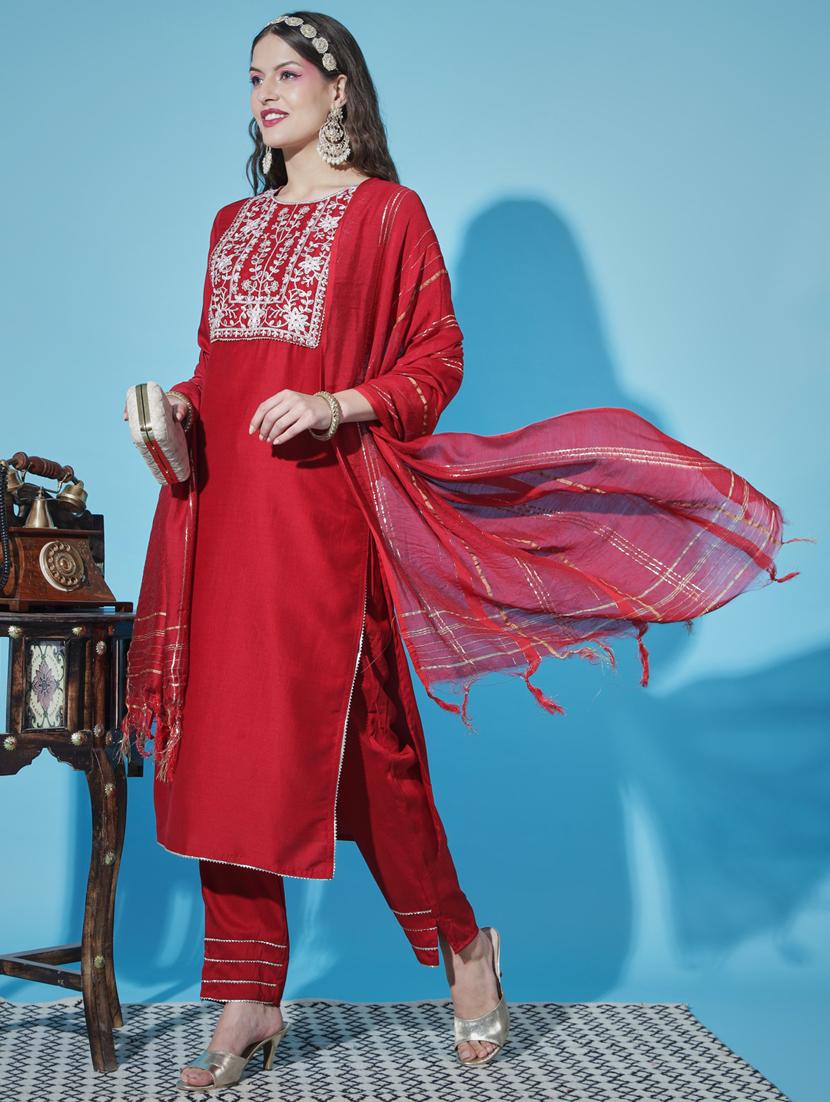 red colored kurta pant set - 20330039 - Standard Image - 1