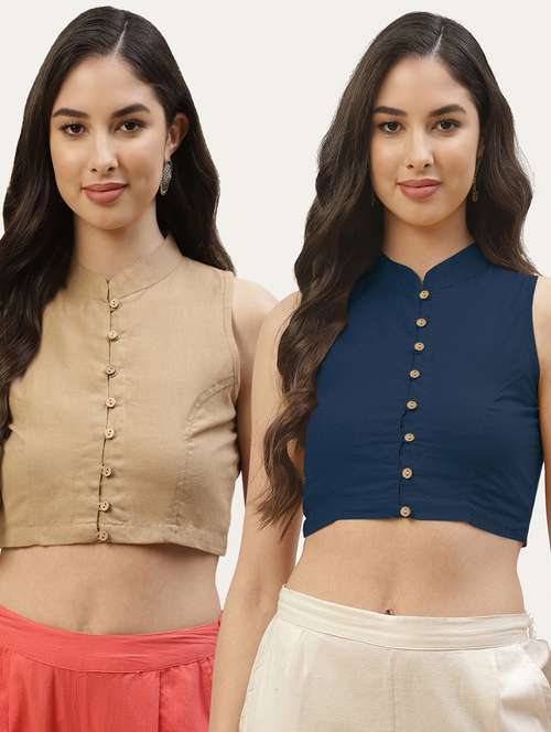 pack of 2 solid front open sleeveless blouse