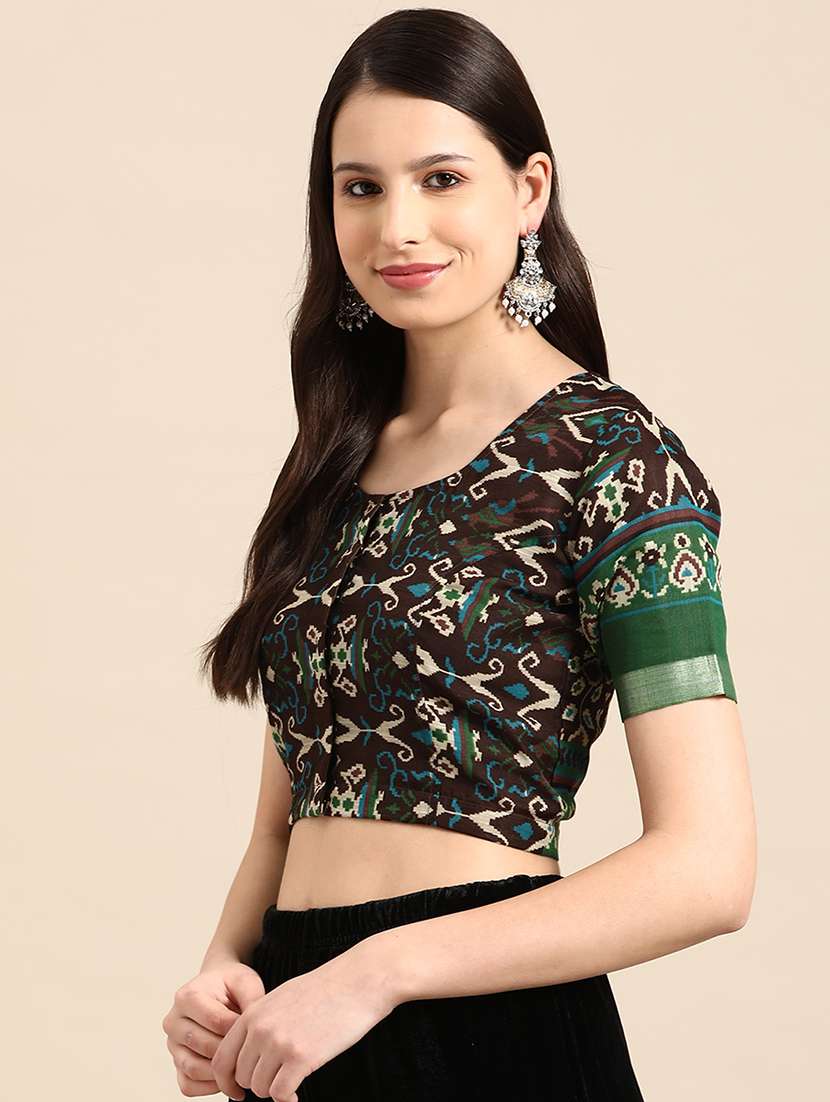women brown round neck stitched blouse - 20330147 - Standard Image - 1