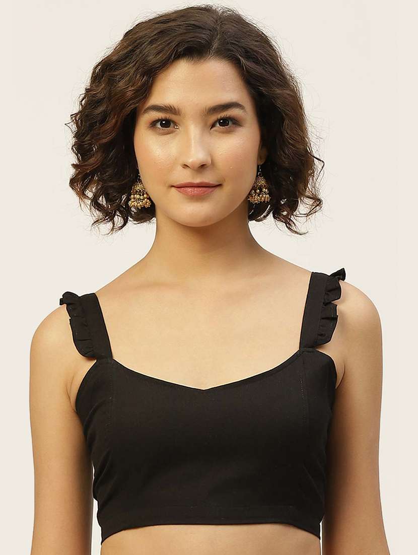 women black solid stitched blouse