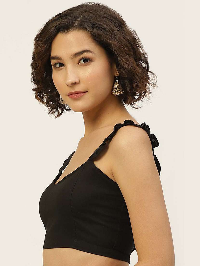 women black solid stitched blouse - 20330527 -  Standard Image - 1