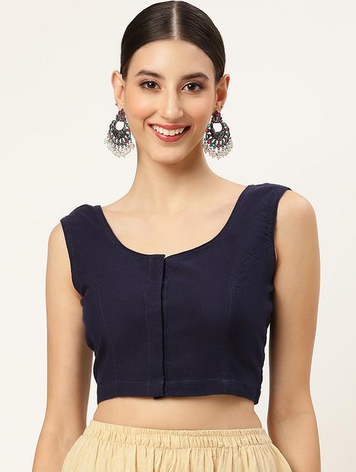 women navy blue embellished stitched blouse - 20330559 -  Standard Image - 0