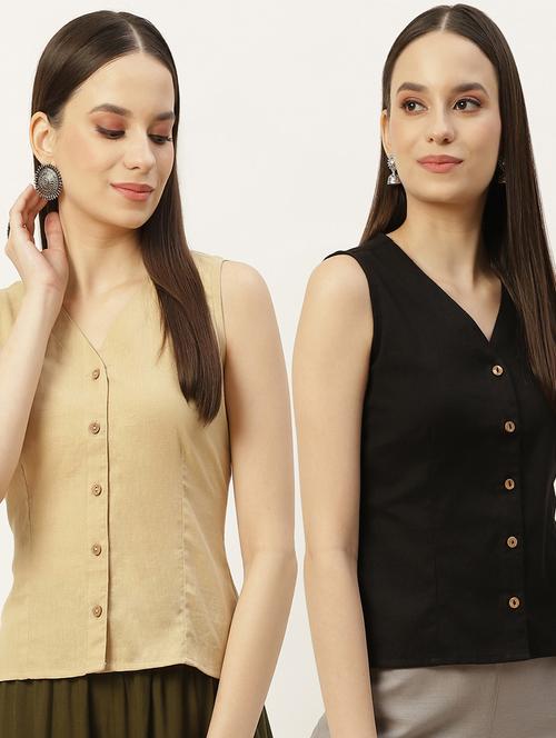 pack of 2 solid front open blouse - 20330586 -  Standard Image - 0
