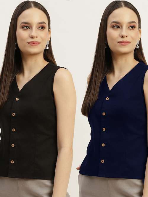 pack of 2 solid front open blouse - 20330596 -  Standard Image - 0