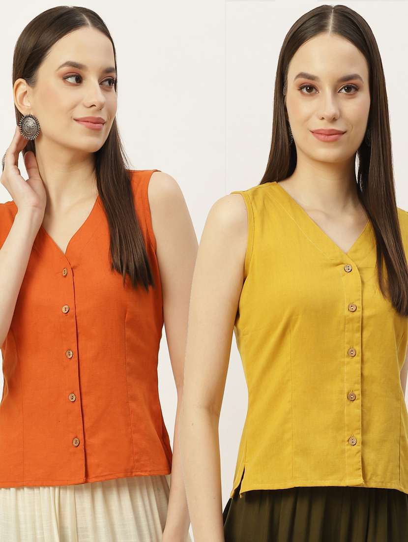 pack of 2 solid front open blouse