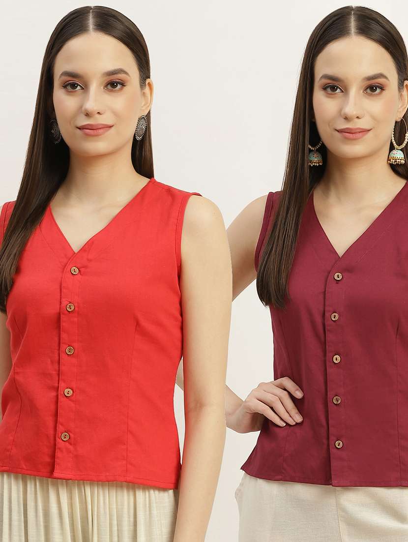 pack of 2 front closing sleeveless blouse