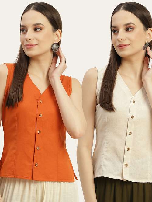 pack of 2 front closing sleeveless blouse - 20330630 - Standard Image - 0