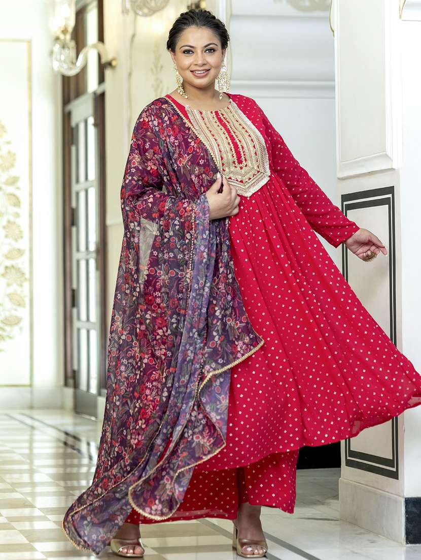 red colored kurta palazzo set - 20331188 -  Standard Image - 1