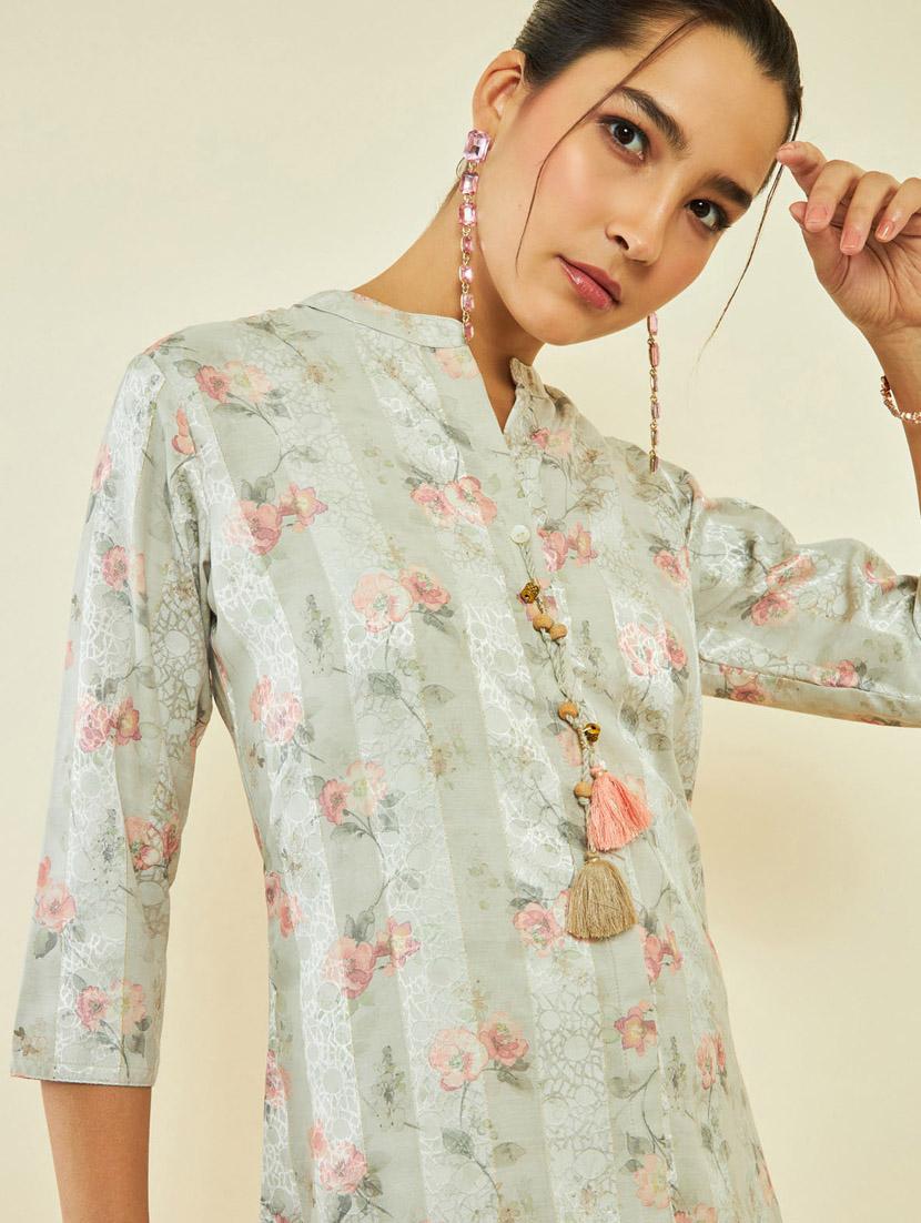 women green mandarin neck a-line kurta - 20331271 - Standard Image - 4
