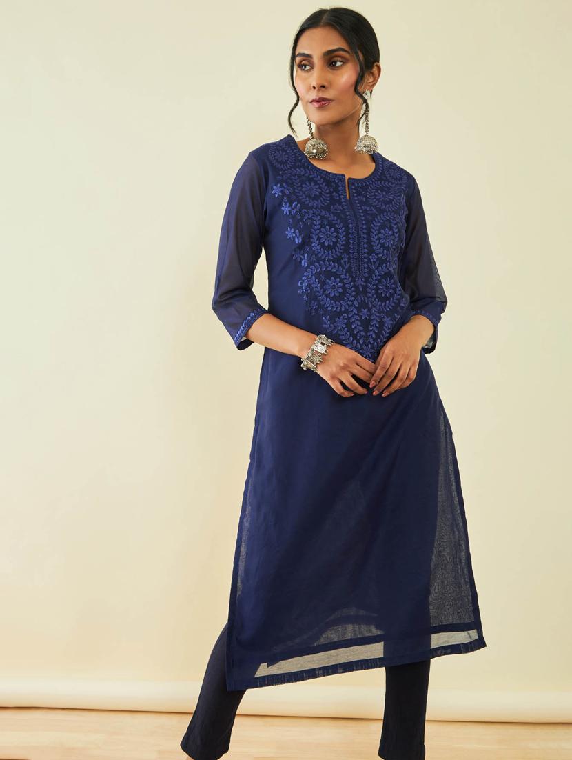 women yoke embroidered straight kurta - 20331288 - Standard Image - 1