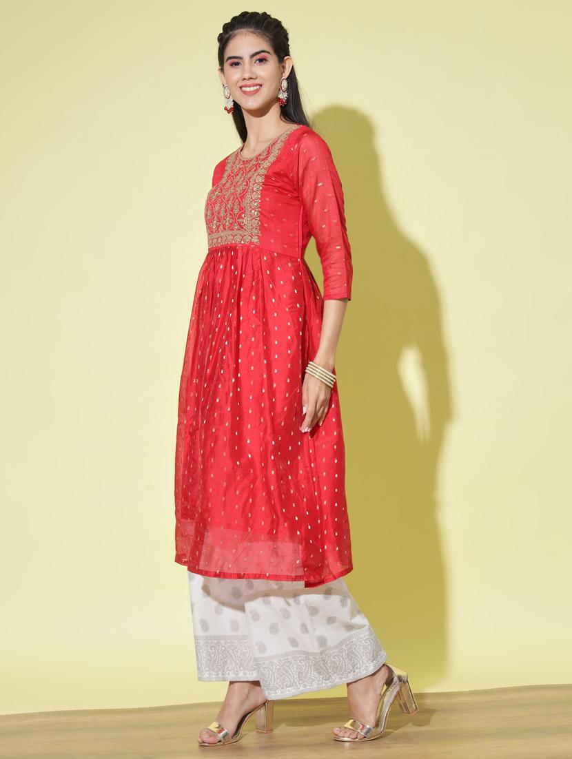 red colored a-line kurta - 20331349 -  Standard Image - 1