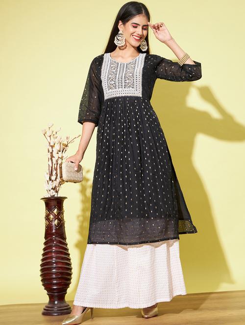 black colored a-line kurta - 20331353 - Standard Image - 0
