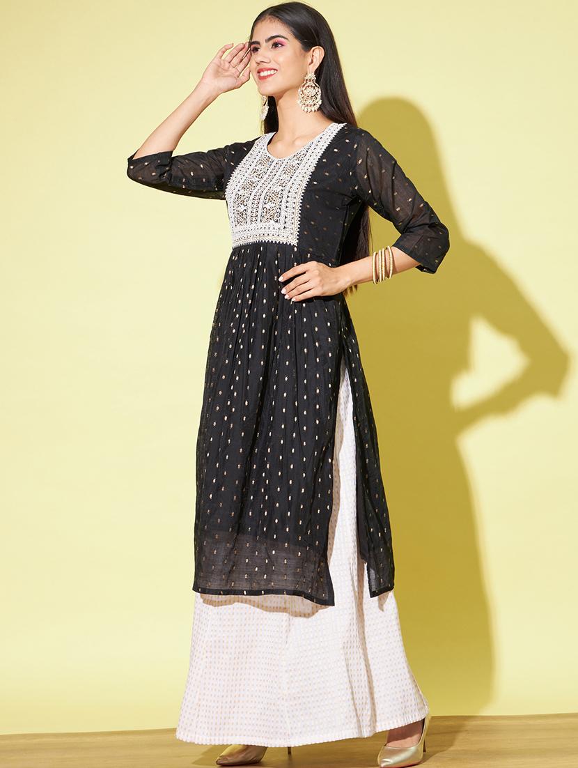 black colored a-line kurta - 20331353 - Standard Image - 1