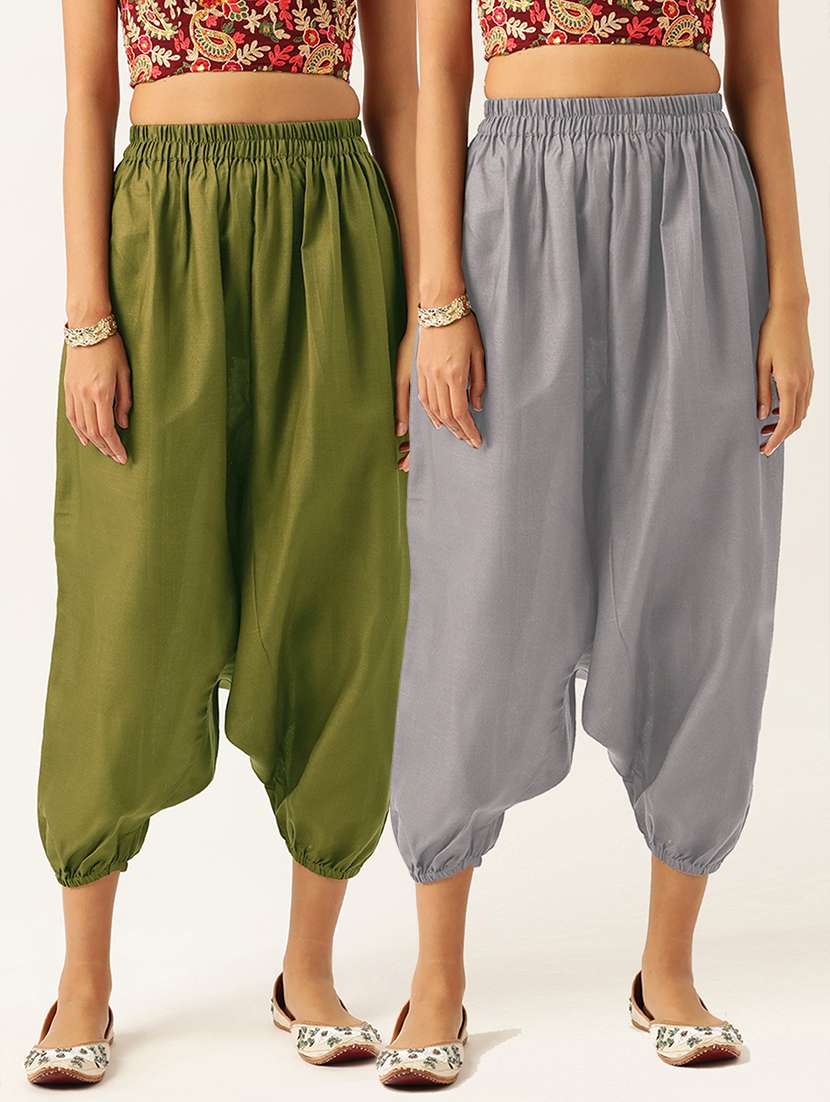 combo of 2 multi color cotton harem trousers