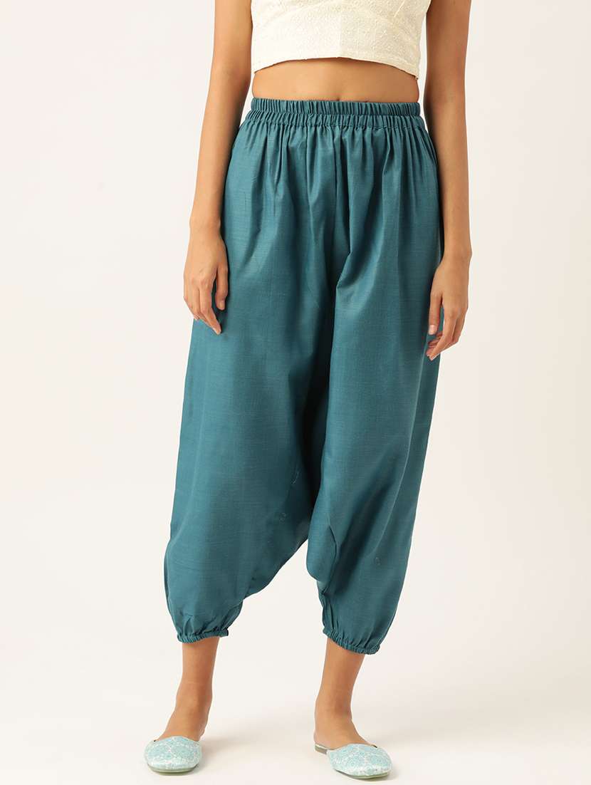 women sea green cotton harem pant trouser