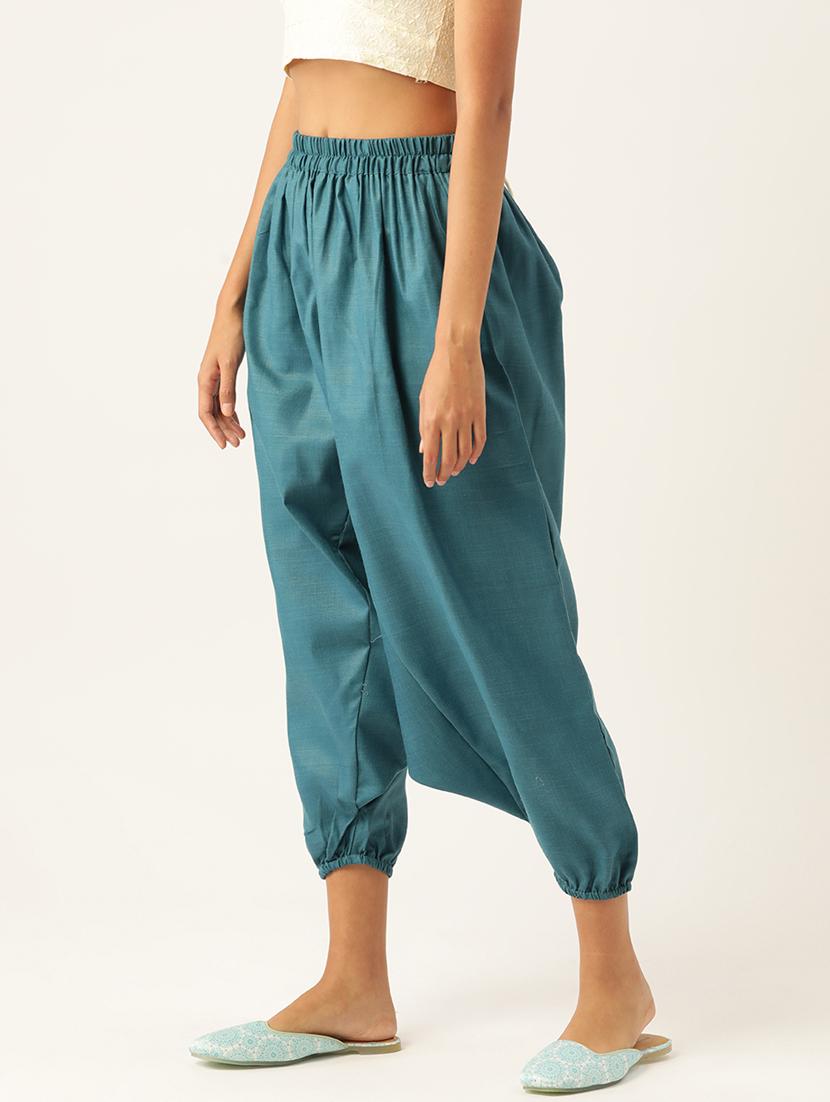 women sea green cotton harem pant trouser - 20331484 - Standard Image - 1