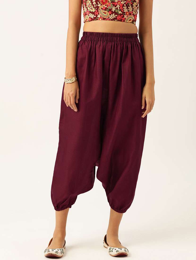 women maroon cotton harem pant trouser