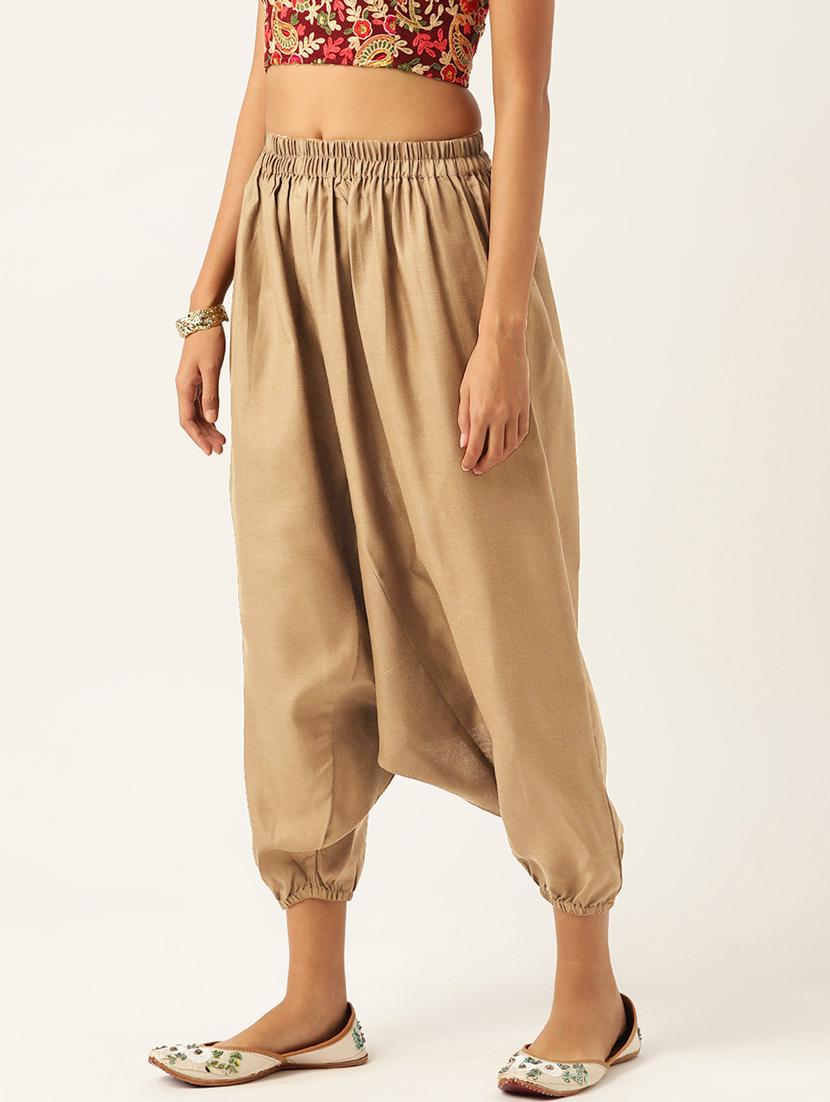 women beige cotton harem pant trouser - 20331488 -  Standard Image - 1