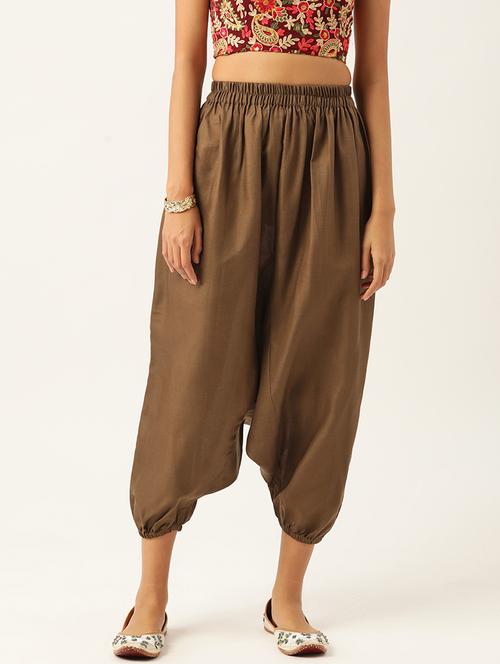 women brown cotton harem pant trouser - 20331492 - Standard Image - 0
