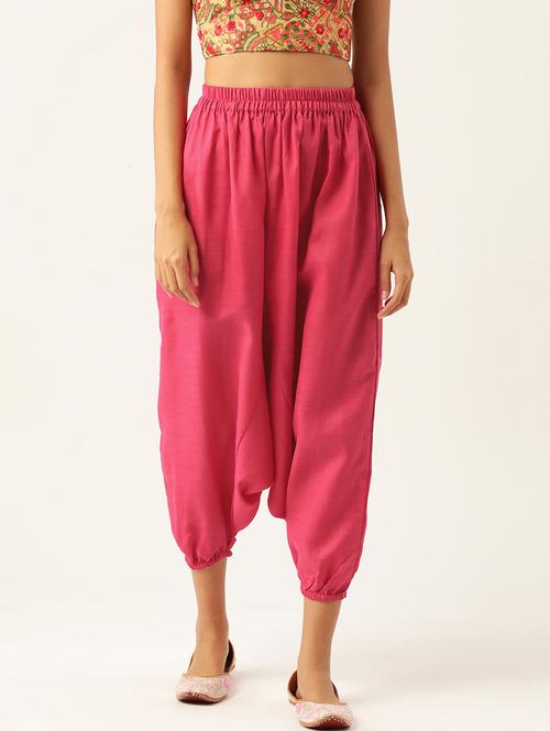 women pink cotton harem pant trouser - 20331494 - Standard Image - 0